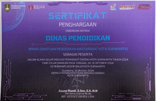 1. Inovasi Daerah 2024i_001 Sertifikat Penghargaan BPMKS (Bantuan Pendidikan Masyarakat Kota Surakarta)