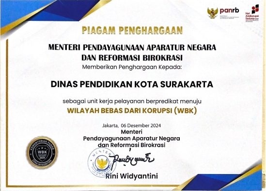 2. Predikat WBK Tahun 2024_001 Piagam Penghargaan Sebagai Unit Kerja Pelayanan Berpredikat Menuju Wilayah Bebas Dari Korupsi (WBK)