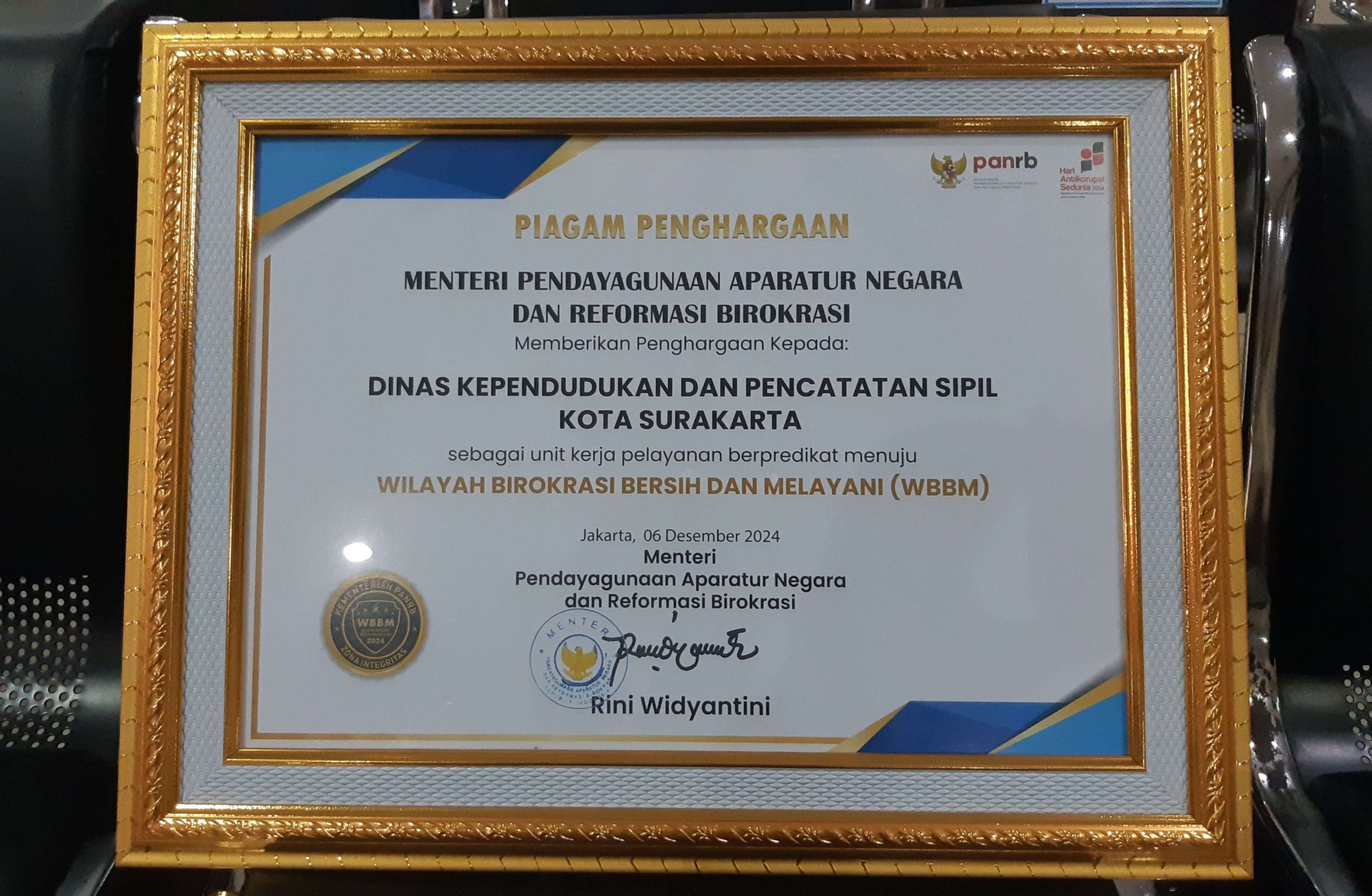 Piagam Penghargaan WBBM Tingkat Nasional Piagam Penghargaan WBBM Tingkat Nasional