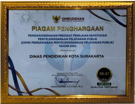 4. Pelayanan Publik Ombudsman_001 Piagam Penghargaan Penganugrahan Predikat Penilaian Kepatuhan Penyelenggaraan Pelayanan Publik (Opini Pengawasan Penyelenggaraan Pelayanan Publik) Tahun 2024
