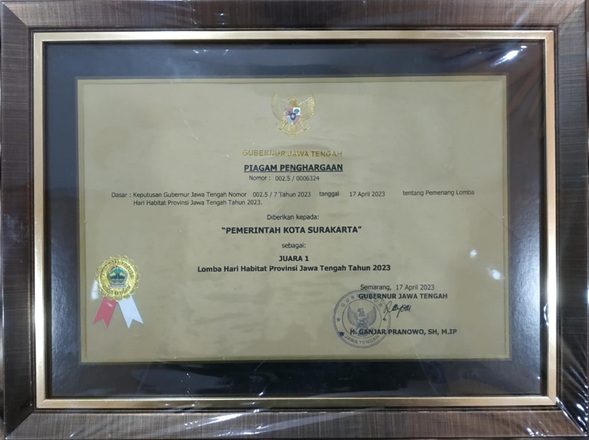 Juara 1 Lomba Habitat Tingkat Provinsi Piagam Penghargaan Juara 1 Lomba Hari Habitat Provinsi Jawa Tengah Tahun 2023