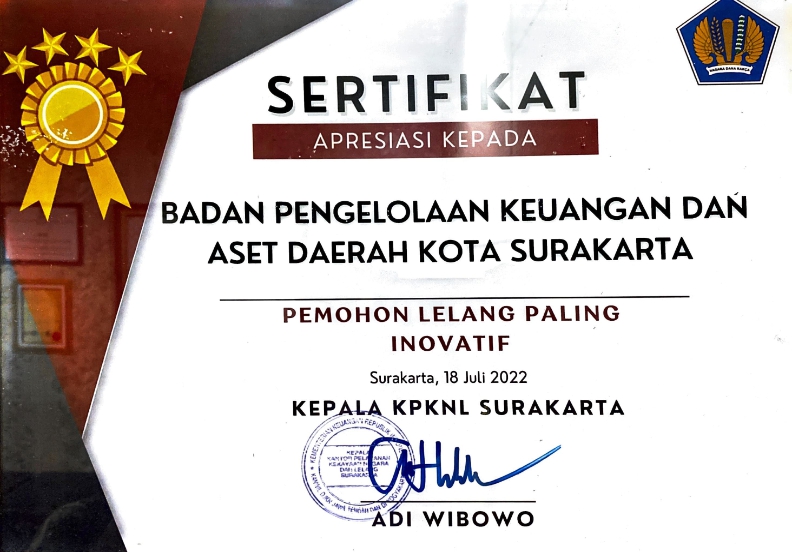 Sertifikat Apresiasi Pemohon Lelang Paling Inovatif Sertifikat Apresiasi Pemohon Lelang Paling Inovatif