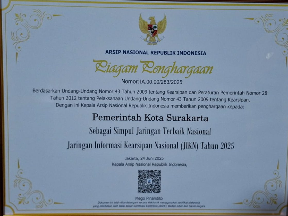Piagam Penghargaan Sebagai Simpul Jaringan Terbaik Nasional Jaringan Informasi Kearsipan Nasional JIKN Tahun 2025 Piagam Penghargaan Sebagai Simpul Jaringan Terbaik Nasional Jaringan Informasi Kearsipan Nasional JIKN Tahun 2025