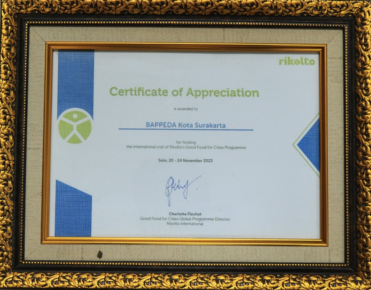 Certificate Of Appreciation For Hosting The International Visit Of Rikolto’s Good Food For Cities Programme Certificate Of Appreciation For Hosting The International Visit Of Rikolto's Good Food For Cities Programme